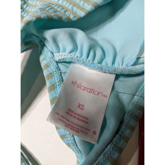 Xhilaration Bikini Top Tie front Loop Seersucker Blue Gray Stripes XS Swimsuit - Picture 9 of 11